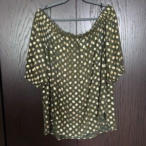 Michael Kors army green/gold printed off the shoulder blouse Plus Sz 2X